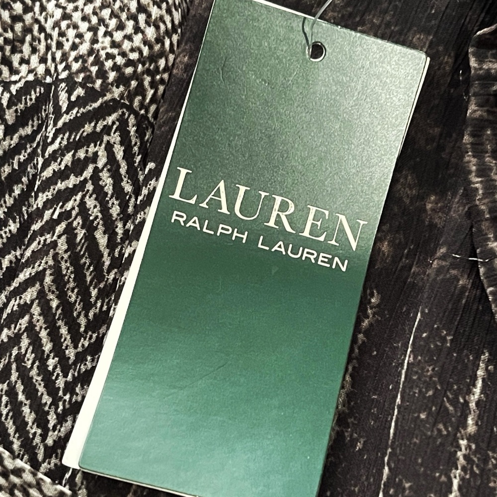 NWT Ralph Lauren Faux-Wrap Midi Dress Long Sleeve Tie Waist Geometric Size 16 - Picture 10 of 13